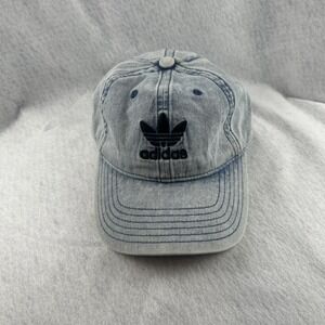 Adidas Hat Blue Denim Look Adj‎ Strapback Embroidered Cotton Euc